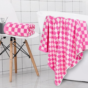 Services OEM, serviettes de bain personnalisées avec broderie, polyester, motif à carreaux, séchage rapide des cheveux, prix raisonnables - Product Image 3