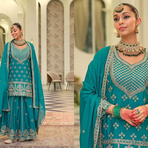 Collection de créateurs Neeta Creation, Salwar Kameez traditionnel en polyester extensible, tendance, Patiala, costumes pakistanais Sharara pour femmes - Product Image 1