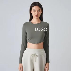 Ensemble de vêtements de sport pour femmes de haute qualité, personnalisé, léger, en tissu SMART, veste lavée, manches longues, noir, sans couture - Product Image 6