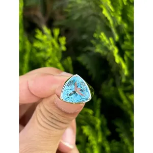 925 <b>Silver</b> Trillion Blue Topaz <b>Ring</b> Rhodium Plated with Romantic Ovular <b>Garnet</b> and Turquoise for Everyday Wear - Product Image 1