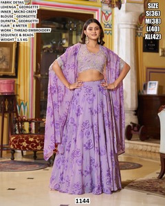 Noor-e-Zyana Natural Embroidery Georgette Floor-Length Yellow <b>Lehenga</b> Choli - Product Image 3