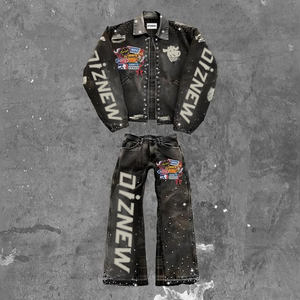 Fournisseur vedette DiZNEW Nouveautés Ensembles pour hommes Deux pièces Personnalisé 2 pièces Ensemble veste et jean avec strass pour hommes - Product Image 3