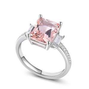 Jeulia <b>Emerald</b> Cut Synthetic Morganite Sterling <b>Silver</b> Wedding Gemstone <b>Ring</b> - Product Image 2