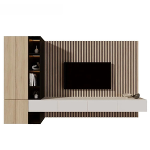 Meuble TV mural moderne en bois avec rangement, style minimaliste, pour téléviseurs de 65 pouces et plus - Product Image 4