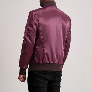 Chaqueta Bomber Maroon Satin Poliéster Forro Cierre de cremallera Varsity Collar Rib Knit Cuffs Utility Pocket Sleeve - Product Image 5