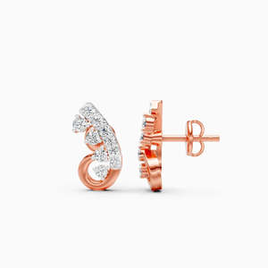 Boucles d'oreilles clous classiques plaquées or rose 10K, motif fleur, zircon rouge taille coussin, accents de diamants, sertissage clos, romantiques pour femme - Product Image 5