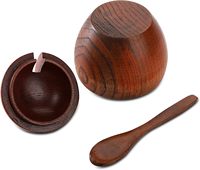 Lot de 3 pots à épices rustiques en bois naturel pliables et écologiques de 1 L avec couvercle et cuillère, salière, sucrier, poivrière, récipients de rangement