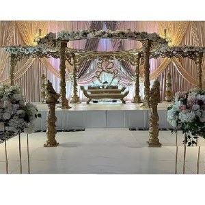 Mandap Dorado para Ceremonia Tradicional India, Boda Gujarati, Aspecto de Madera, FRP, Vidhi Mandap, Mandap Avni para Bodas Importantes, Reino Unido - Product Image 1