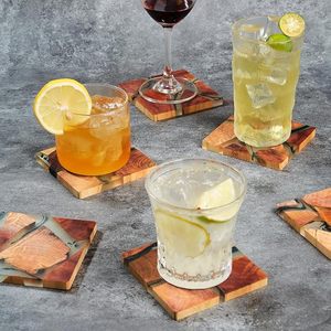 Royal Look Wood <b>Epoxy</b> Coaster Set Woven Design Square Pattern Hotel Restaurant <b>Table</b> Decorative Beaded Coaster Gifted Use Item - Product Image 1