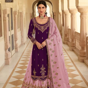 Costumes Sharara de créateur avec broderie en georgette pour femmes indiennes et pakistanaises pour mariage et fête du Pakistan et d'Inde - Product Image 1