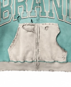 Custom Distressed Hoodie Applique Embroidery Patch <b>Zip</b> <b>up</b> Hoodie Jacket Heavyweight French Terry Acid Wash Vintage Hoodies Men - Product Image 3