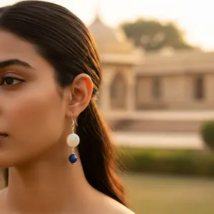 925 <b>Silver</b> <b>Pearl</b> and Lapis <b>Earrings</b> for Women Gift Product - Product Image 1