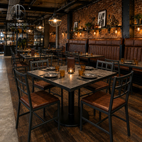 Ensemble de mobilier commercial Ron Group pour restaurant : banquette en cuir à dossier haut, table en pierre frittée, chaise en métal personnalisée