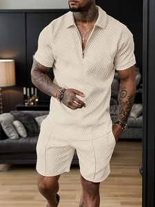 Conjunto de Camisa y Pantalones Cortos de Pana para Hombre, Verano, Logotipo Personalizado, Bloques de Color, Ropa Casual, Conjunto de 2 Piezas - Product Image 4