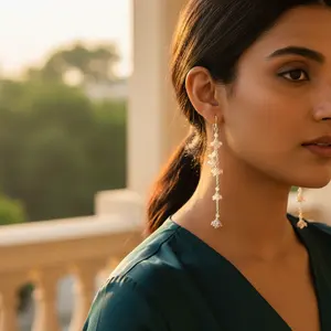 Boucles d'oreilles pendantes en argent 925 pour femmes, plaquées or, bijoux à pampilles, perle, diamant, zircon, or rose, tendance pour les mariages et les fêtes - Product Image 1