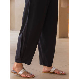 Pantalon large en coton noir pour femme, taille élastique, respirant, décontracté, style lanterne - Product Image 5