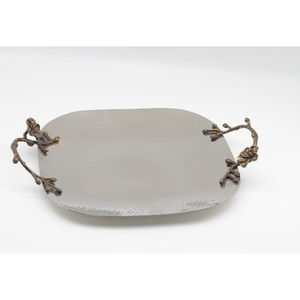 Plateau de service ovale moderne en métal avec des accents de feuilles Décoration d'hôtel Plateau de restauration Centre de table pour occasions spéciales Prix d'usine - Product Image 2
