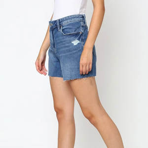 Facile à porter fermeture éclair Style femmes jean court nouvelle couleur unie à la mode Look femmes jean court - Product Image 2