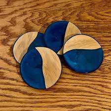 Sous-verres en bois et résine de couleur personnalisée au style unique, support de tasse à thé, tapis, support durable, écologique, léger, style américain de luxe - Product Image 2