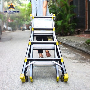 EN131 Standard 4x9 <b>Steps</b> Aluminium 5 1 <b>Telescopic</b> Extension <b>Ladder</b> Portable Industrial Folding Scaffold Structure High <b>Ladders</b> - Product Image 3