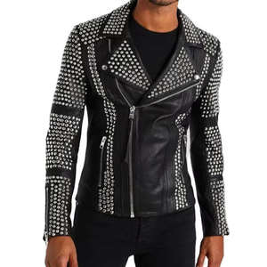 Chaqueta para Hombre de Piel de Oveja, Chaqueta de Motociclista de Cuero Negro con Tachuelas, Estilo Punk Rock de Alta Calidad a Precio Razonable, Directo de Fábrica - Product Image 2
