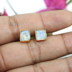 <b>Handmade</b> natural Raw Moonstone Gemstone Gold Plated Stud <b>Earrings</b> Wholesale For India - Product Image 1