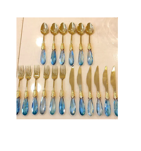 ช้อนรับประทานอาหารแบบแบนมีด้ามจับทำจากเรซินช้อนดีไซน์สวยหรูทำด้วยเหล็ก5ชิ้นมีดช้อนรับประทานอาหารดีไซน์ที่ดีที่สุด - Product Image 5