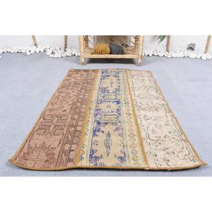 Alfombra de retazos de lana azul Beige Vintage 2x3 pies hecha a mano Boho clásico rectángulo pasillo diseño para cama habitación sala de estar látex de felpa - Product Image 1