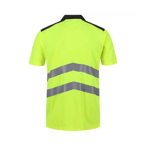 Último diseño Botón frontal Ban Collar 100% Poliéster Ropa DE TRABAJO Construcción Polo de alta visibilidad Camiseta con rayas reflectantes - Product Image 5