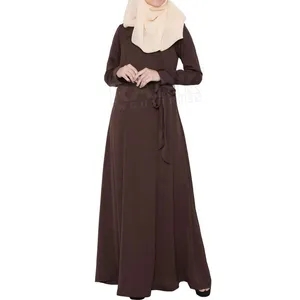 畅销卡夫坦长袖中东阿拉伯伊斯兰服装长袍女性谦虚阿巴亚穆斯林土耳其结腰带时尚