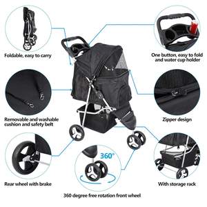 Poussette pour animaux de compagnie TH-PSP-447 prix usine du Vietnam avec compartiment de rangement sans effort pratique pour les voyages en voiture et en animaux - Product Image 5