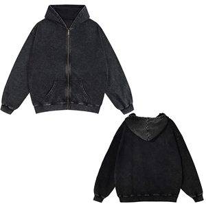 Sweat à capuche Streetwear de haute qualité avec fermeture éclair vierge lavage à l'acide délavé au soleil sweats à capuche avec poches en détresse avec logo personnalisé - Product Image 5