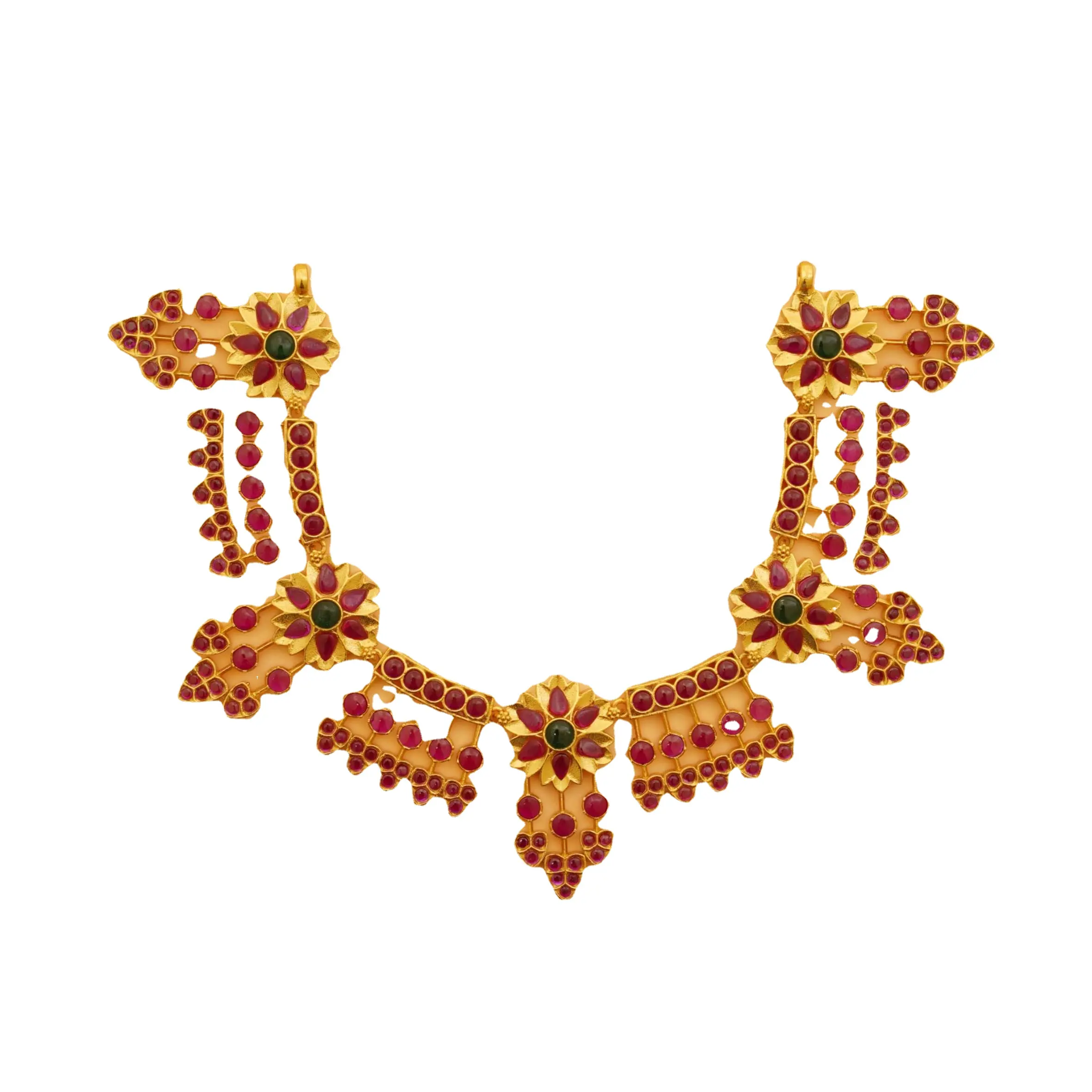 Bildirimi tasarımcı toptan hint gelin altın kaplama yakut çivili çiçek motifleri tapınak takı kolye kadınlar için Set