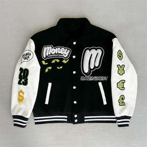 OEM personalizado de moda de lana Varsity chaqueta de cuero de manga genuina bordado personalizado Chenille College Letterman chaqueta para los hombres - Product Image 1