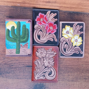 Cartera de mujer de cuero tallado hecho a mano con estampado de Cactus único, monedero para tarjetas de crédito, accesorios para pasaporte, cartera - Product Image 4
