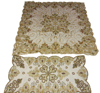 Nappe carrée brodée de perles florales faites à la main, motif tournesol en filet doré, personnalisable, élégante pour événements de mariage - Vente chaude