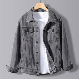 <b>Men's</b> High Street Casual 100% Cotton Custom Denim Jacket Embroidered Autumn <b>Jean</b> Jacket Zipper Closure Button Washed Cotton Blue - Product Image 5