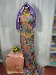 Ensemble de robe en velours Maqbal violet éclatant, tissé jacquard sergé imprimé, 50% coton 50% polyester, tissu doux pour femmes et filles - Product Image 5