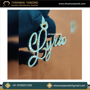 Venta caliente 925 Plata personalizada cursiva escritura Bling Pave placa de identificación collar Real Natural diamante personalizado colgante regalos Ideas - Product Image 5