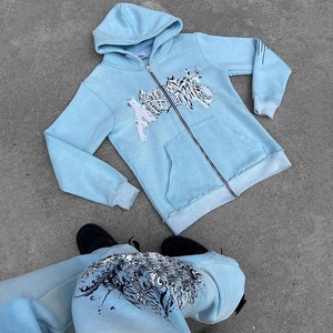 Ensemble survêtement évasé délavé à l'acide personnalisé ensemble sweat-shirt à capuche zippé streetwear vintage avec logo personnalisé - Product Image 6