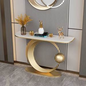 Moon 02 Contemporary Console <b>Table</b> <b>Mirrored</b> Stone Top Iron Frame Convertible for Villa Living Room Hotel Bedroom-Model CST056 - Product Image 2