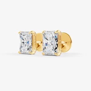 Pendientes solitarios clásicos con diamantes cultivados en laboratorio de corte radiante pulido de 0.95 quilates, EF-VVS2, en oro macizo de 14K, producto genuino. - Product Image 1