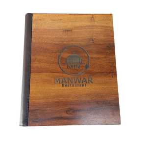 แฟ้มเมนูไม้ดีไซน์ใหม่ โลโก้สวยงามสลักบนวัสดุหนังเทียม ผิวขัดเงา สีตามสั่ง ขนาด A4/A5 มาตรฐาน ISO - Product Image 2