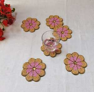 Handmade Beaded <b>Coasters</b> - Boho <b>Drink</b> <b>Coasters</b> with Polyester Backing (4x4 Inch) - Product Image 1