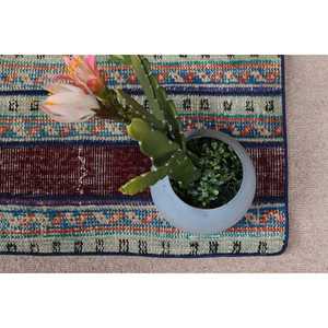 Alfombra Turca, Pequeña, 1.3x2.6 pies, Alfombra Vintage, Alfombra de Lana con Rayas Azules - Product Image 5