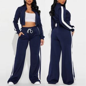 Conjunto de Dos Piezas de Punto para Mujer, Estilo Casual, Cuello en V, Chaqueta Cárdigan con Doble Cremallera, Pantalones de Pierna Recta de Corte Regular, 100% - Product Image 4