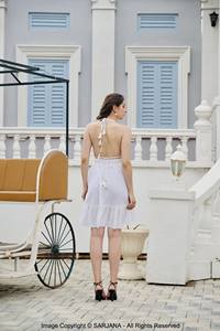 Vestido Maxi Tipo Smock para Mujer, Color Sólido, 100% Rayón, Cuello en V, Formal, Natural, con Capas, al Precio Más Bajo - Product Image 5