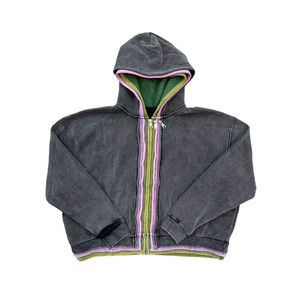 Recién llegado, personalizado, algodón, liso, 450 GSM, bloque de Color, Zipup, calle Vintage, cremallera, sudaderas con capucha triples para hombres - Product Image 6