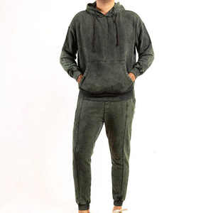 Ensemble de survêtement vintage uni en coton 100% léger et respirant, effet délavé, pour l'hiver - Product Image 1