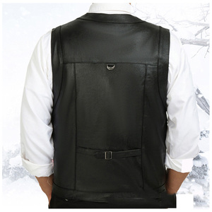 2025 nouveau gilet en cuir mâle mince Commercial mâle en cuir gilet en peau de mouton en cuir hommes gilet gilet avec de nombreuses poches - Product Image 4
